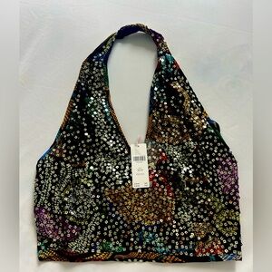 LAST CHANCE! NWT Anthropologie by Pallavi Singhee Printed Sequin Halter Top PXS